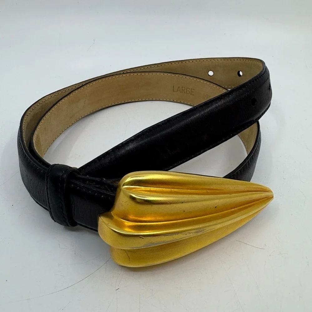Vintage 1980's ROBERT LEE MORRIS Gold buckle belt size Large